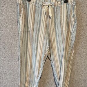 Casual Striped Capris in Blue and Tan